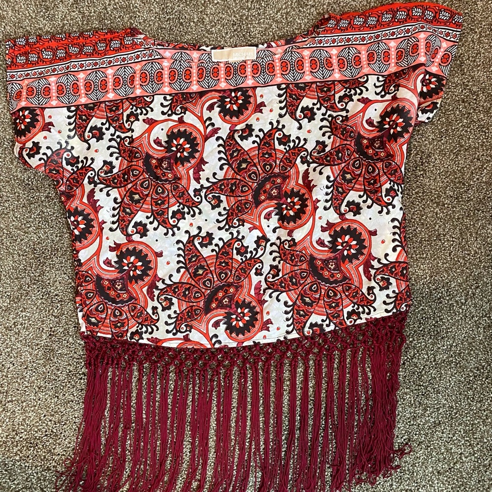 Michael Kors Cropped Fringe Top SZ XS